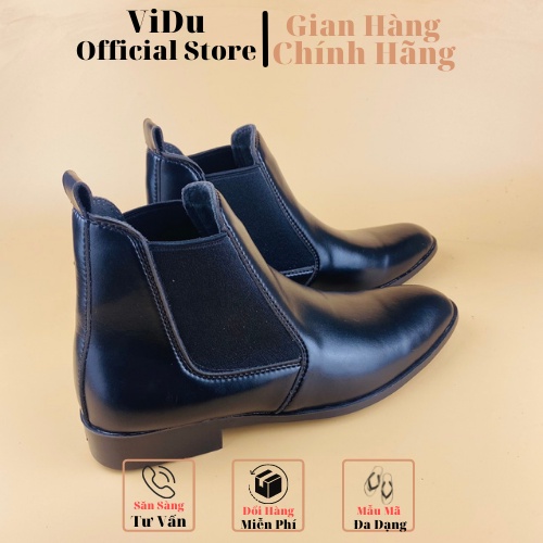 Giày Chelsea boots thời trang nam ViDu 6442 chất liệu da màu đen bóng sành điệu, thời thượng hack chiều cao