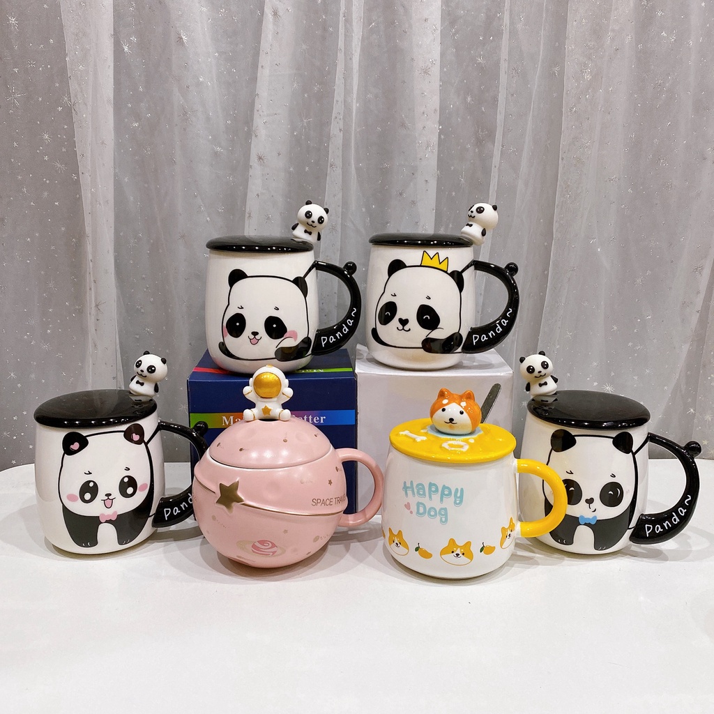 Cốc sứ uống nước phi hành gia, corgi, gấu trúc