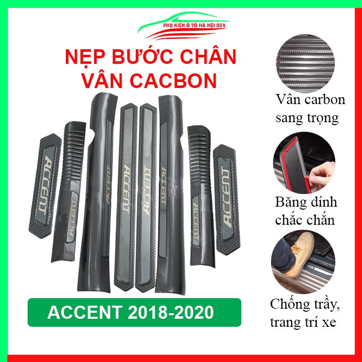 Ốp bậc cửa, nẹp bước chân Accent 2018-2022 vân cacbon chống trầy bảo vệ trang trí xe