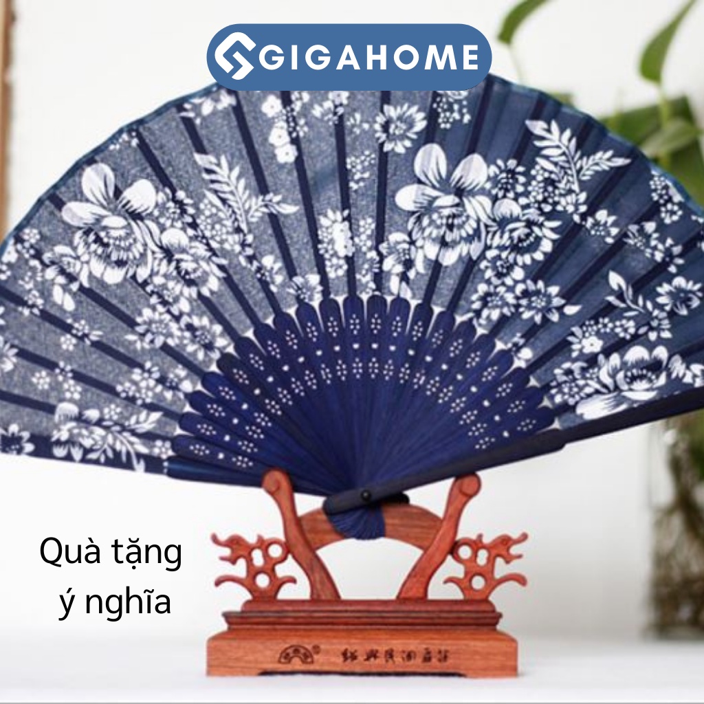 Quạt Vải Lụa Cầm Tay Cổ Trang Trung Hoa GIGAHOME Họa Tiết Đẹp Mắt 5990