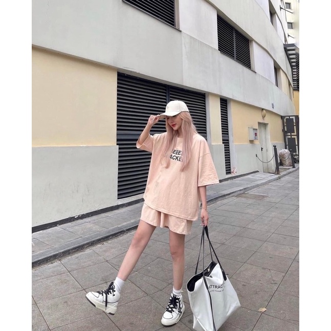 (Ảnh thật) Set Đồ Thun Áo Phông In Chữ Cheese Kèm Quần Short