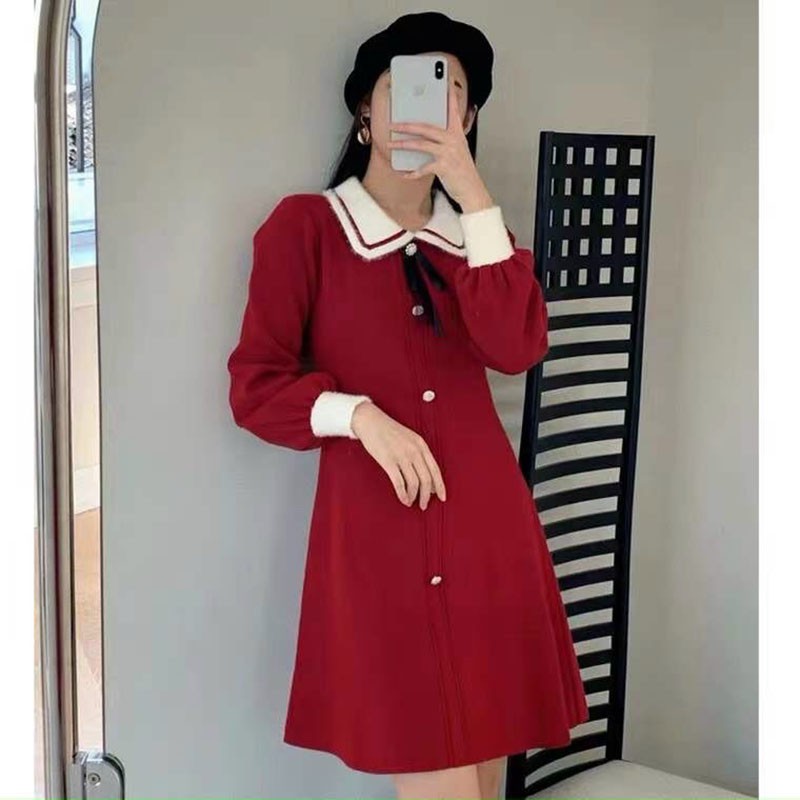 Váy Nữ Chất Len Quảng Châu Pha Cổ Sen Trắng Hàng Cao Cấp M048 | BigBuy360 - bigbuy360.vn