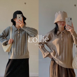 Áo len gân cổ bẻ cúc ngực len97 lollie studio