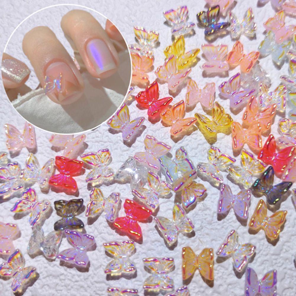 Set 10 Miếng Dán Trang Trí Móng Tay Hình Bướm 3D Nhiều Màu Sắc DIY|Nơ Cài Áo Xinh Xắn Thời Trang