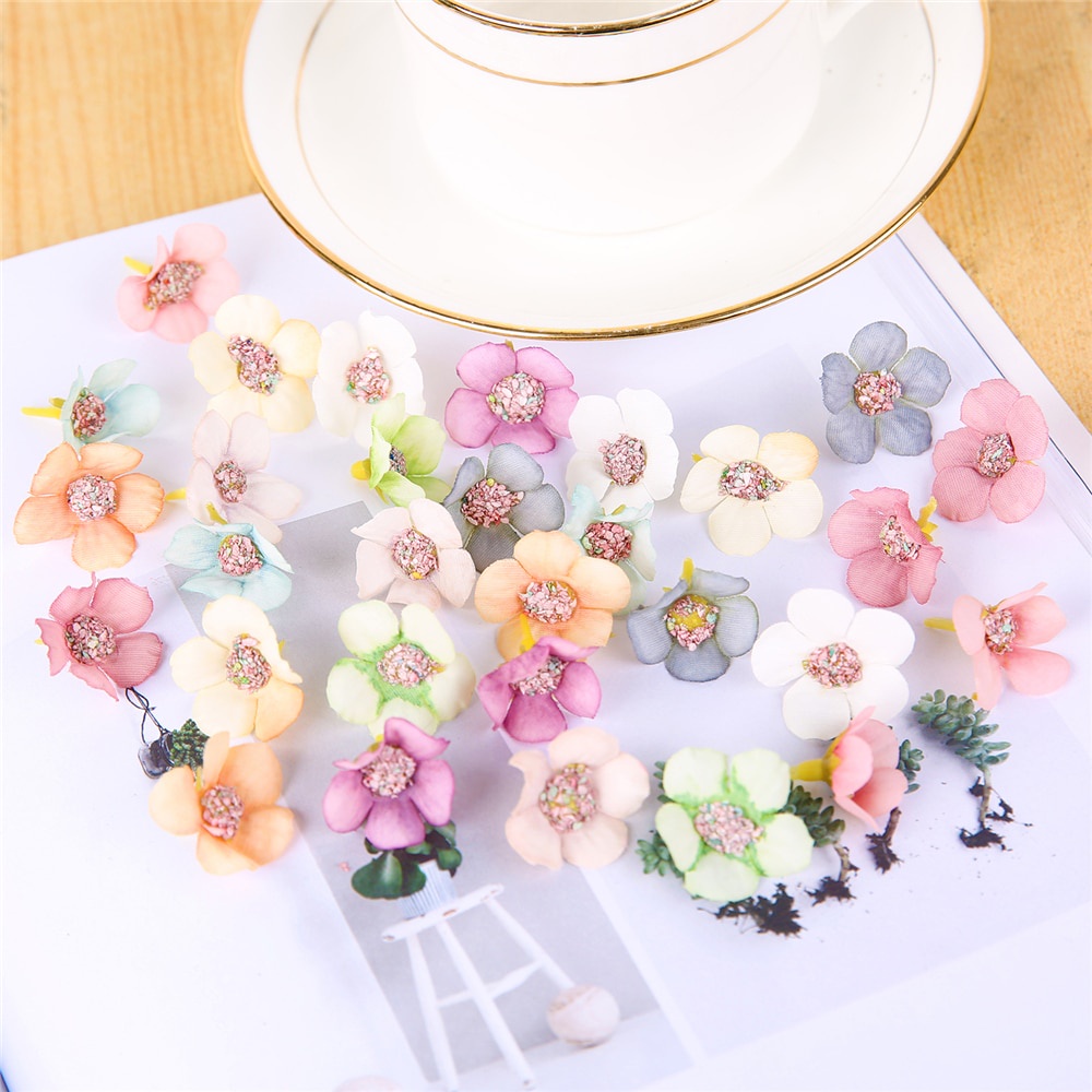 Set 50 Hoa Cúc Giả 2cm Bằng Lụa Nhiều Màu Trang Trí Đa Ứng Dụng