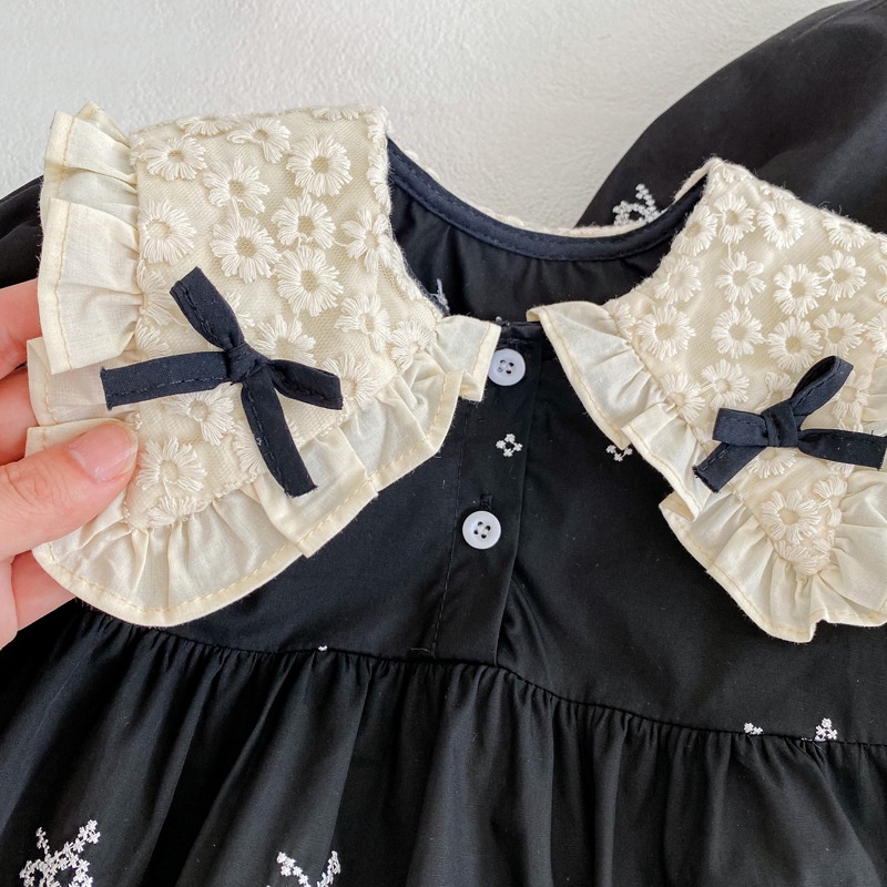 Bộ Áo Liền Quần Tam Giác Tay Dài Đính Nơ Thời Trang Cho Bé Gái