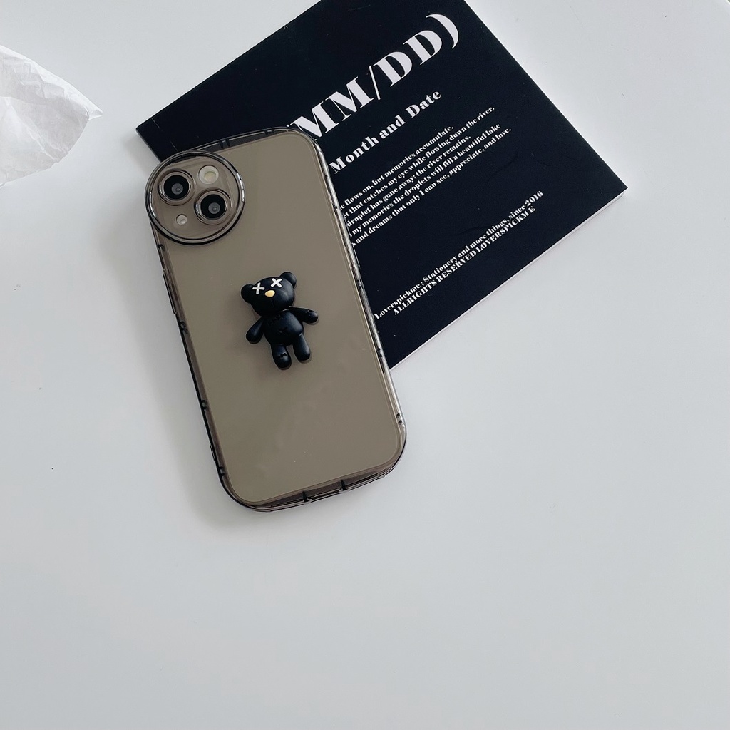 Ốp Điện Thoại Trong Suốt Màu Trơn In Hình Gấu Hoạt Hình Cho IPhone 14 13 12 11 Pro Max X XR XS Max 7 8 Plus