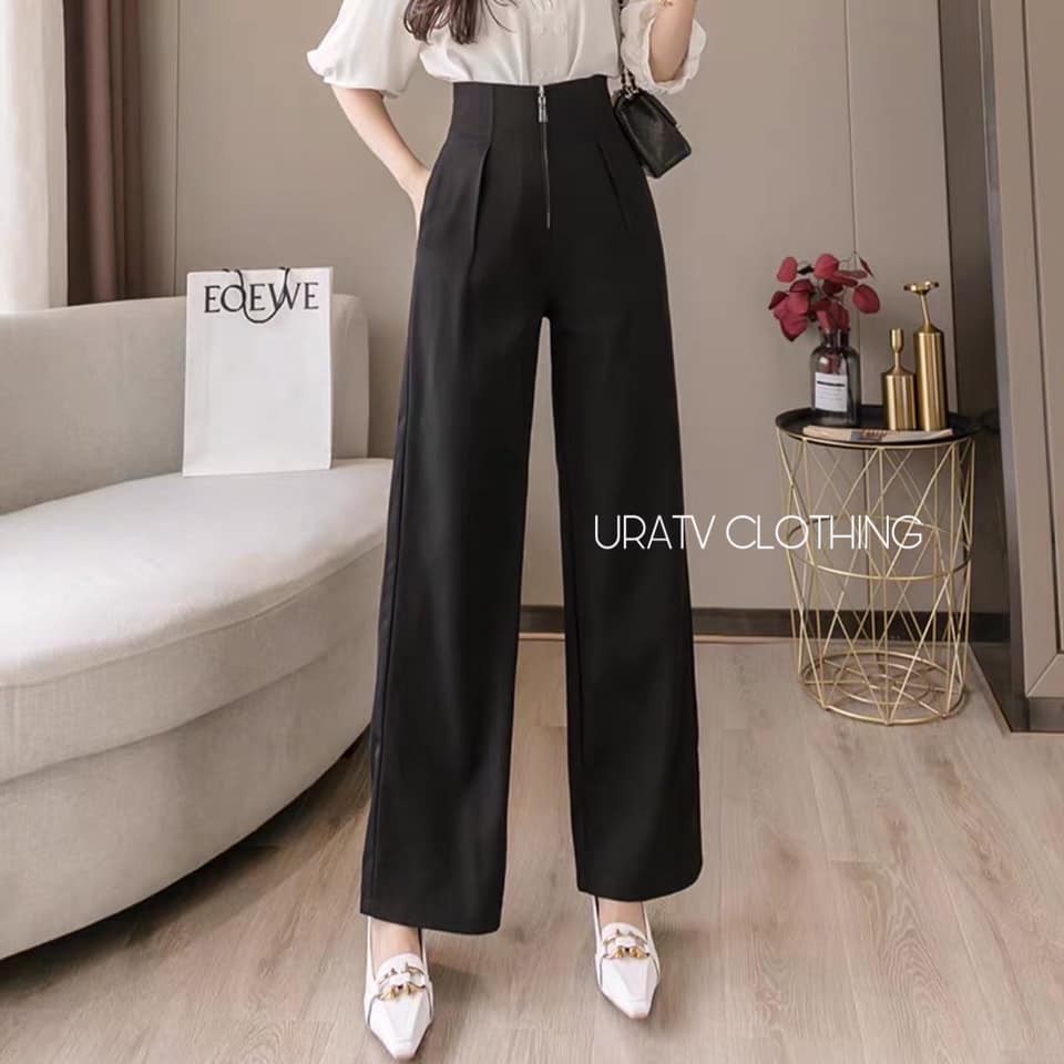 [FREESHIP- ẢNH CHÍNH CHỦ] Quần suông vải đen khoá kéo ZR 235