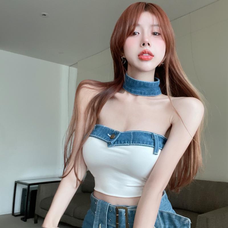 Áo Ống Chất Liệu Denim Thời Trang Mùa Hè Quyến Rũ Cho Nữ