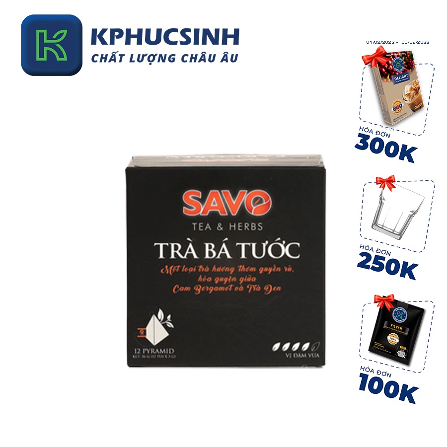 Trà SAVO earl grey 12 gói x 3g KPHUCSINH - Hàng Chính Hãng