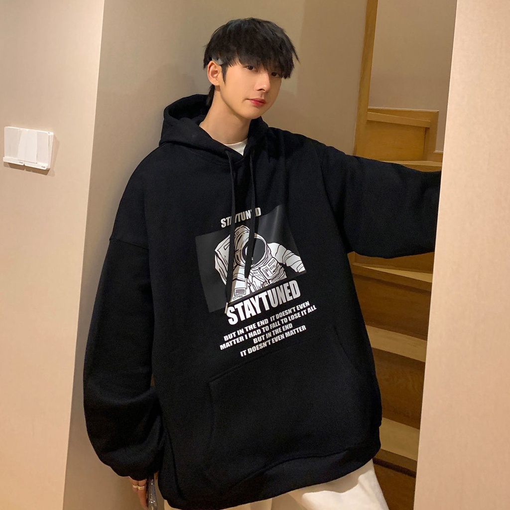 Áo khoác hoodie tay dài dáng rộng thời trang mùa thu cho nam giới