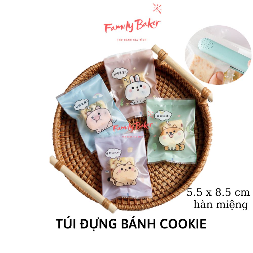 Túi gói kẹo Nougat, Túi đựng bánh cookie, vỏ túi đóng kẹo hạnh phúc size 5.5x8.5 cm (động vật suy nghĩ)