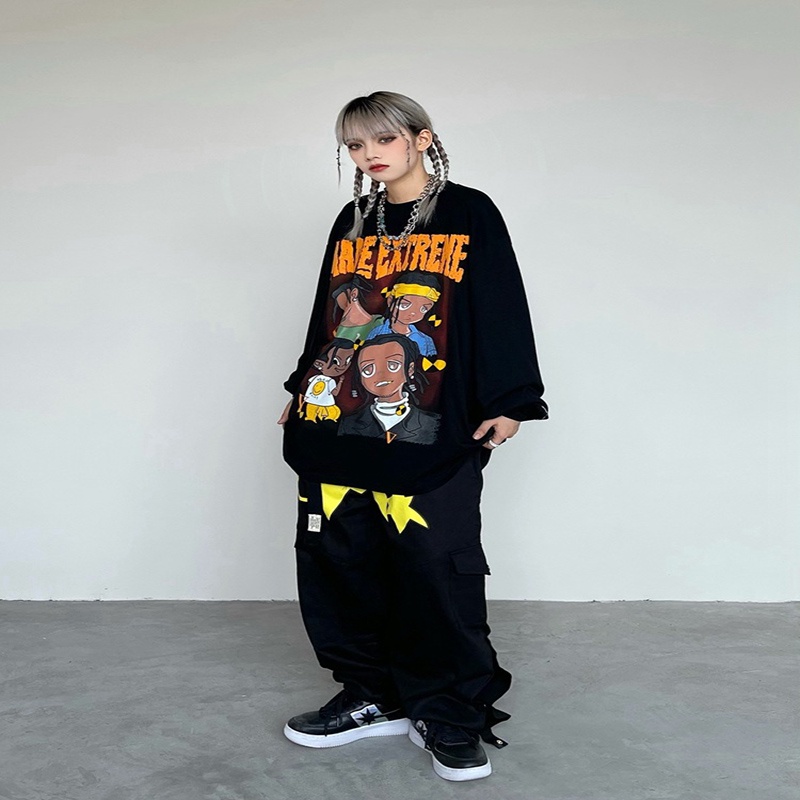 Áo sweater IELGY vải cotton mỏng dáng rộng dài tay cổ tròn phong cách retro thời trang Âu Mỹ cho nữ