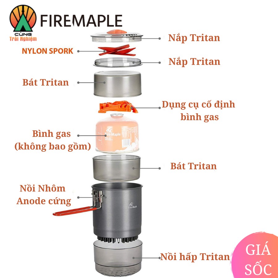 [CHÍNH HÃNG] Bộ Nồi Đa Năng Dã Ngoại Chuyên Dụng Fire Maple FMS-STEAM Cho Hoạt Động Nấu Ăn Ngoài Trời ISLAND STEAM KIT