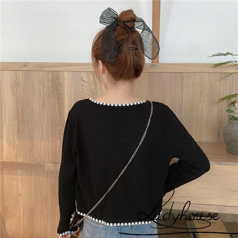 Áo khoác cardigan dệt kim cổ chữ V tay dài dáng rộng phối túi thanh lịch cho nữ