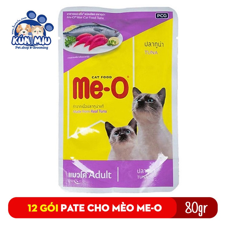 1 hộp 12 gói Thức ăn Pate cho mèo Me-o vị cá ngừ 80g