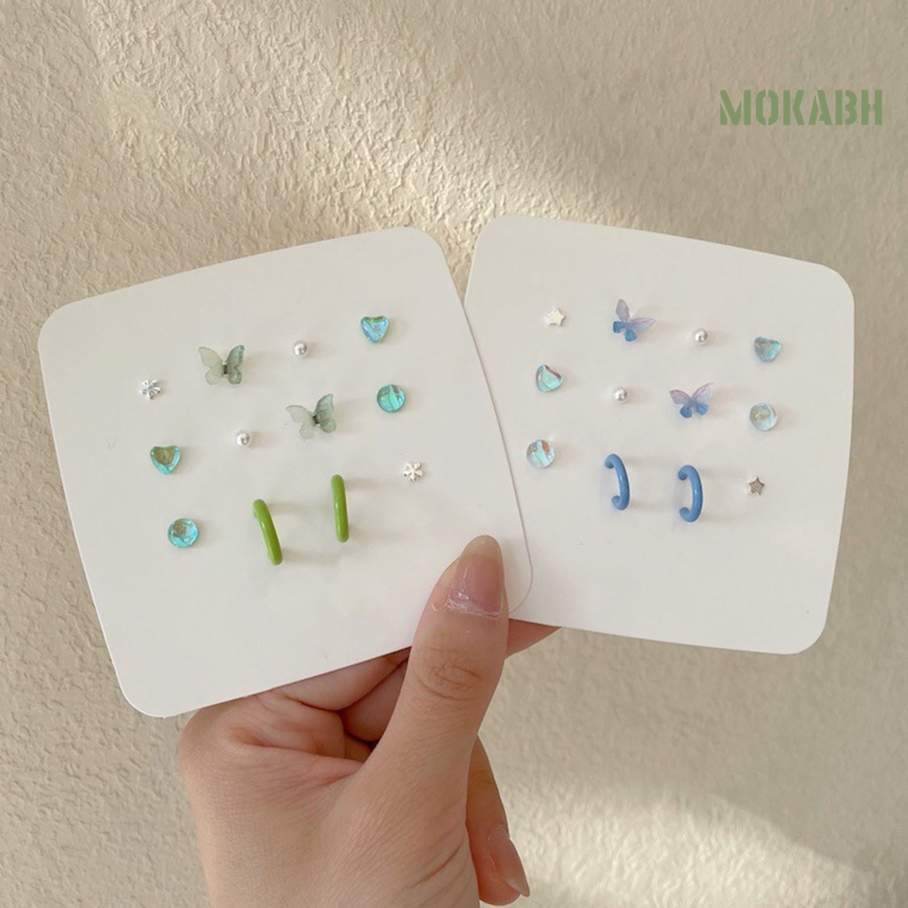 6 Đôi Bông Tai Hình Hoa / Bướm / Ngọc Trai Giả Dễ Thương Cho Nữ
