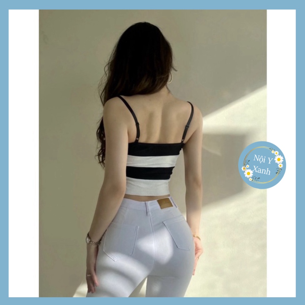 Áo Bra Nữ 2 Dây Mảnh Kẻ Sọc Dáng Lửng Có Đệm Ngực Trend Mới 1887 Nội Y Xanh chất thoáng mát cao cấp