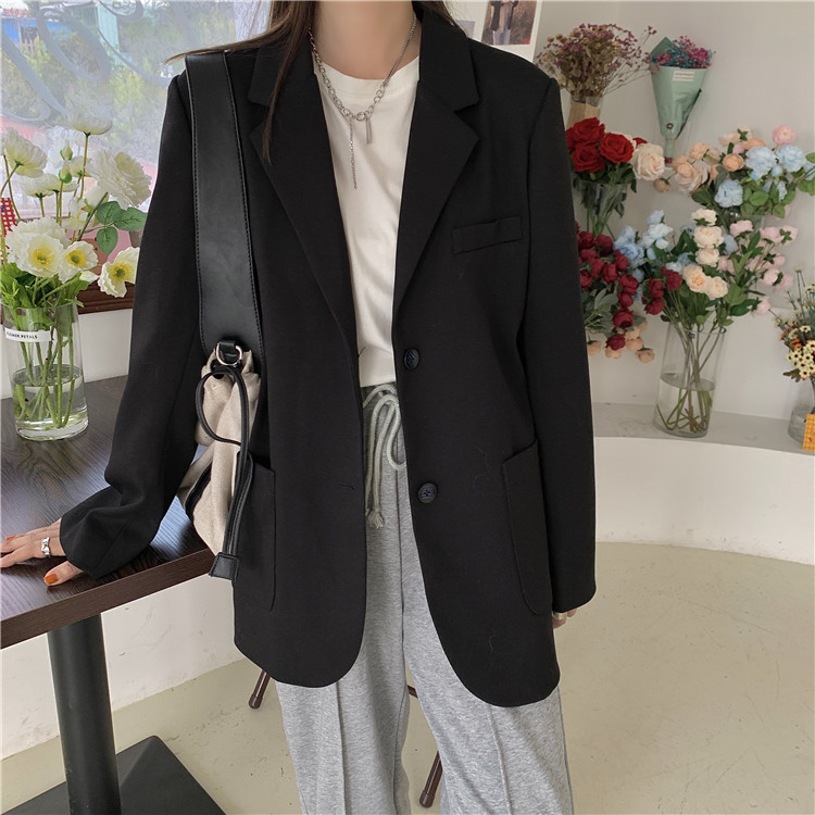 Áo khoác Blazer tay dài dáng rộng màu trơn phong cách Hàn Quốc thời trang nữ