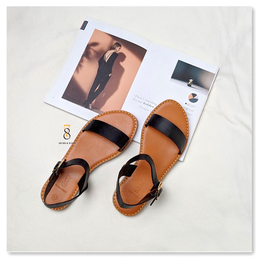 Sandal Quai Da Bảng Ngang Hậu Khoá Dáng Basic Seven & Eight 1cm - SX0006