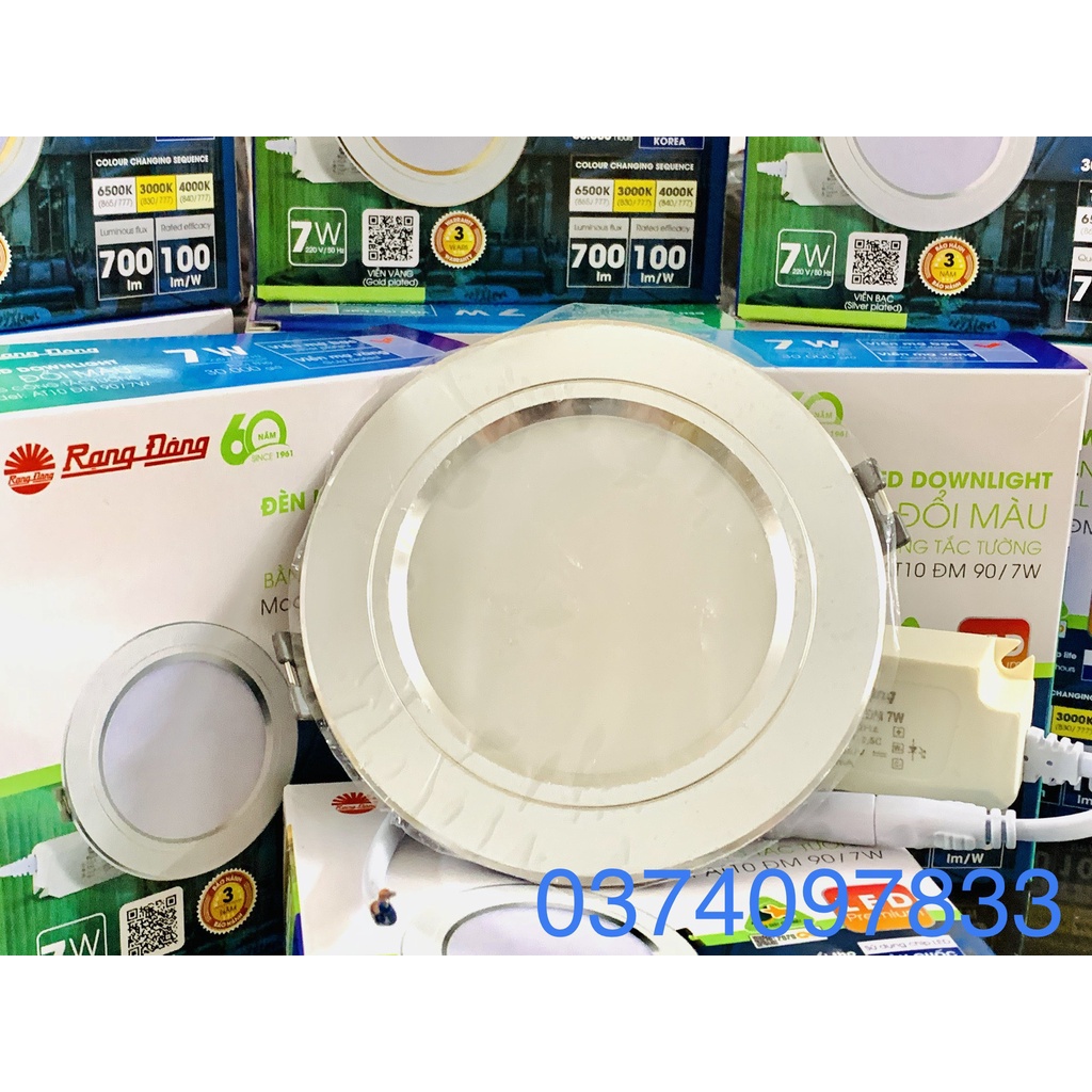Đèn LED Âm trần Downlight Đổi màu AT10 Rạng Đông 7W/90 Viền vàng, viền bạc