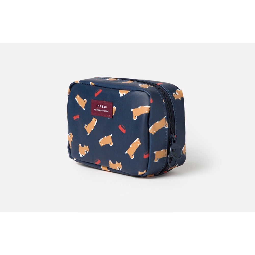Túi Đựng Mỹ Phẩm ARTBOX Hàn Quốc Họa Tiết Chó Shiba Màu Xanh Navy