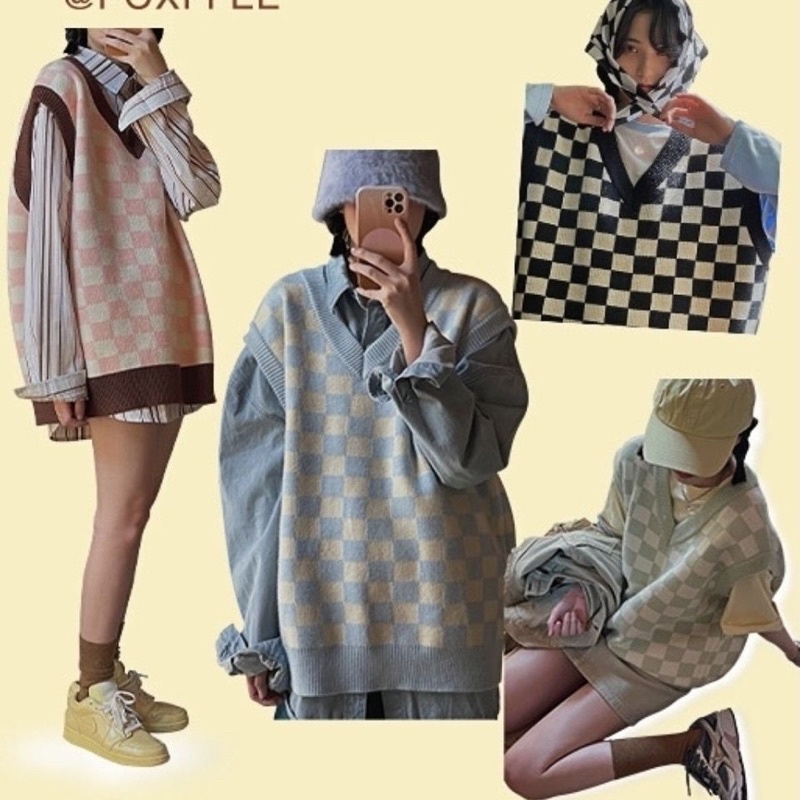 Freeship Áo Gile Caro Vintage Mẫu Mới 4 Màu Pastel