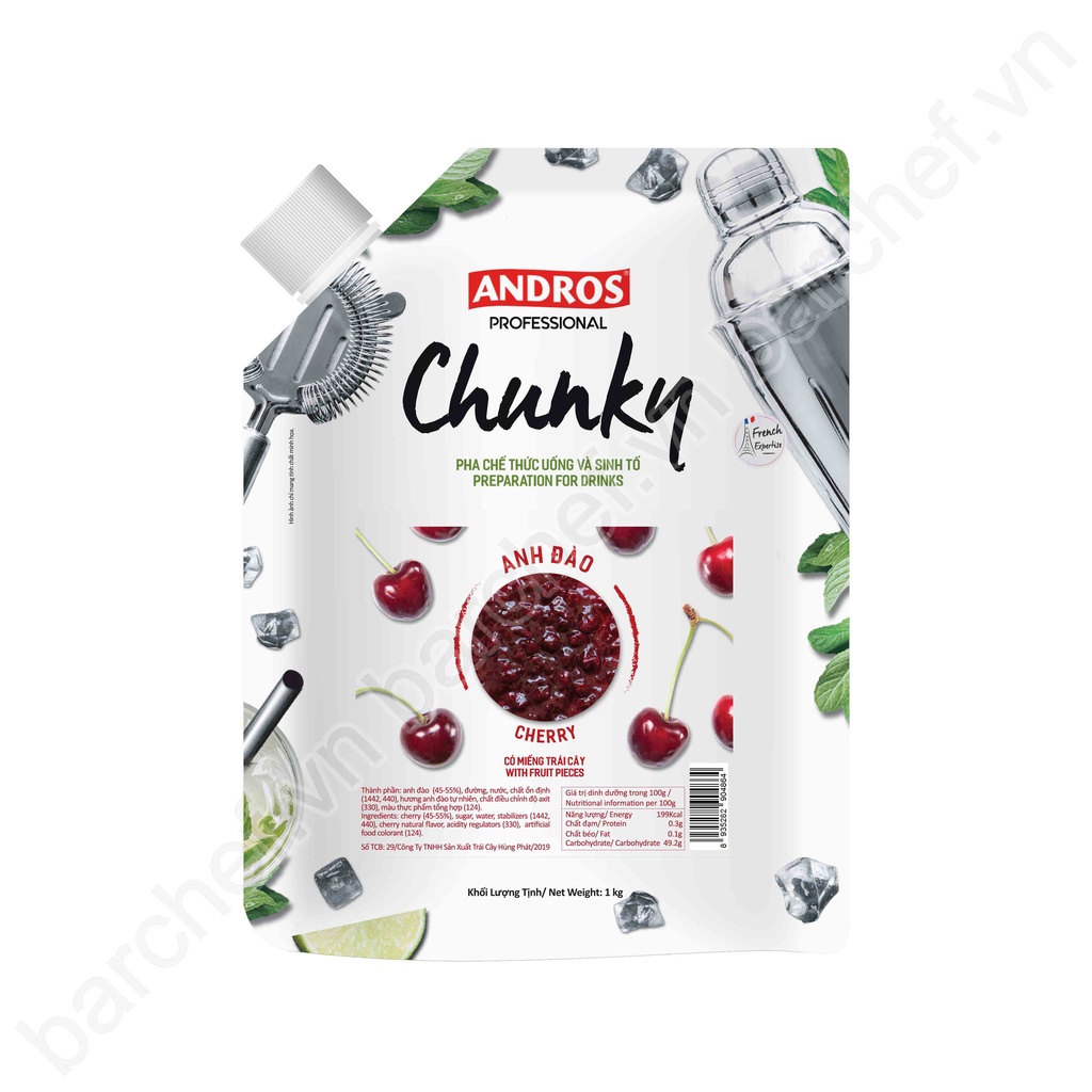 Mứt Chunky Anh đào Andros (Cherry Chunky) - túi 1kg