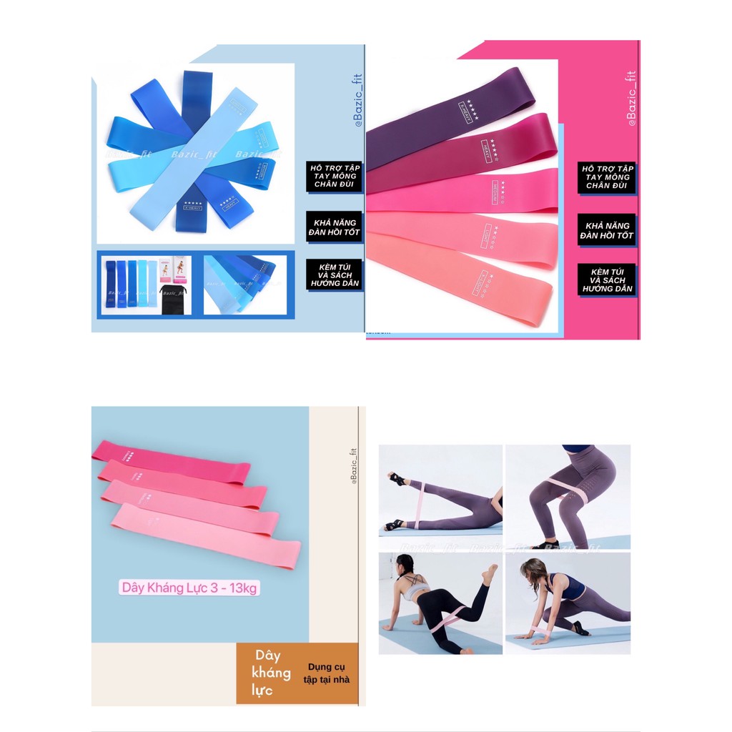 Set 5 Dây, Set 4 Dây Kháng Lực cao su tập Gym Yoga, Dây miniband Tập Toàn Thân Tay, Chân, Đùi, Mông, Dây [Bazic_fit]