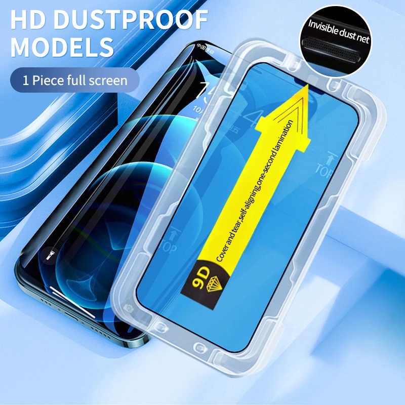 Kính cường lực for iPhone 15 Pro Max 14 Pro Max  13 12 11 Pro Max X Xs Max XR khung dán tự động siêu dễ dán, viền mỏng, chống bám bụi khi dán