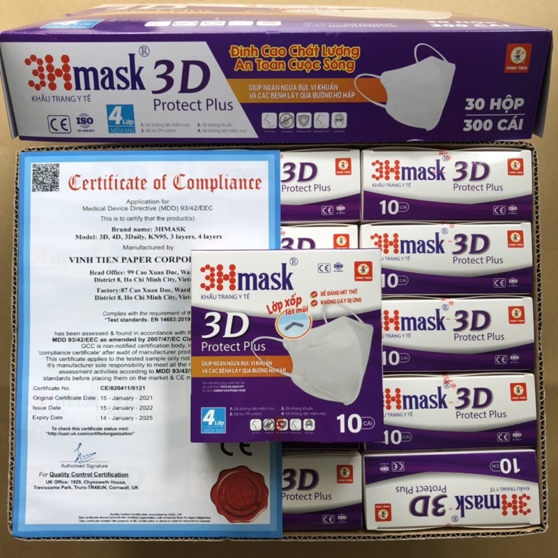 [THÙNG - GIÁ SỈ] 30 hộp 300 cái khẩu Trang 3D có đệm mũi 3HMask