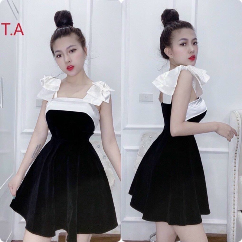 ĐẦM NHUNG NƠ VAI ĐEN - ĐỎ