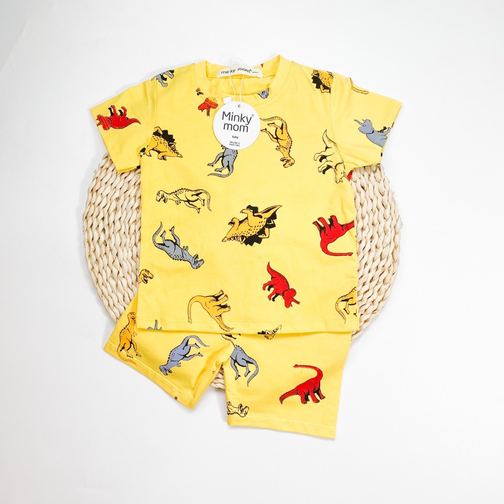 Bộ Cộc Tay Cho Bé Trai Minky Mom Vải Cotton 100% Họa Tiết Khủng Long Minion, Đồ Bộ Cho Bé Mặc Nhà Mùa Hè MKM2120