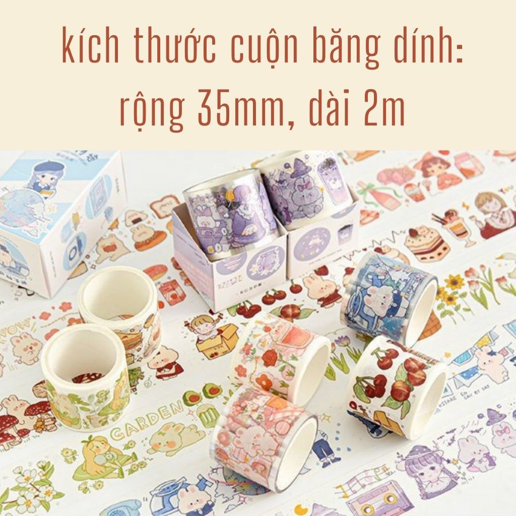 [1 cuộn giấy washi + 1 cuộn nhựa PET khổ to] Hộp 2 cuộn sticker bé gái hoạt hình dễ thương ST119