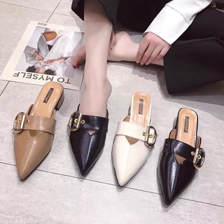 Sục da mềm mũi nhọn gót vuông đi êm chân