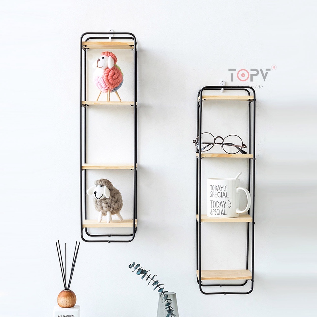 Kệ treo tường trang trí khung sắt chữ nhật sơn tĩnh điện 3 tầng 4 tầng decor trang trí phòng khách phòng ngủ không cần k