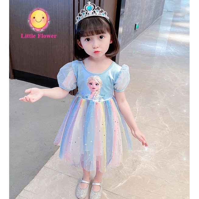 Váy Elsa tay bồng voan cầu vồng cực xinh