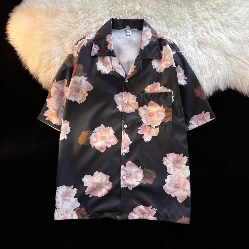 Áo Sơ Mi Tay Ngắn Dáng Rộng Thoáng Khí In Họa Tiết Hoa Phong Cách Hàn Quốc Thời Trang Mùa Hè Cho Nam