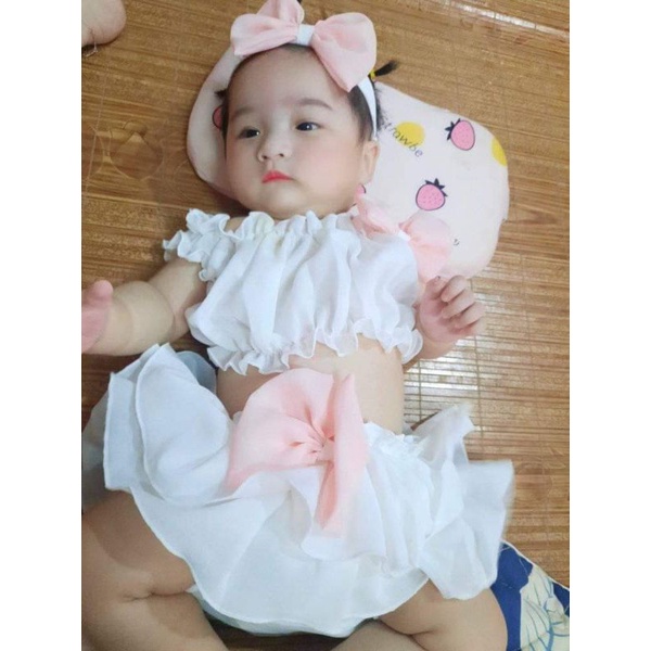Set croptop+quần chip bé gái siêu xinh kèm turban