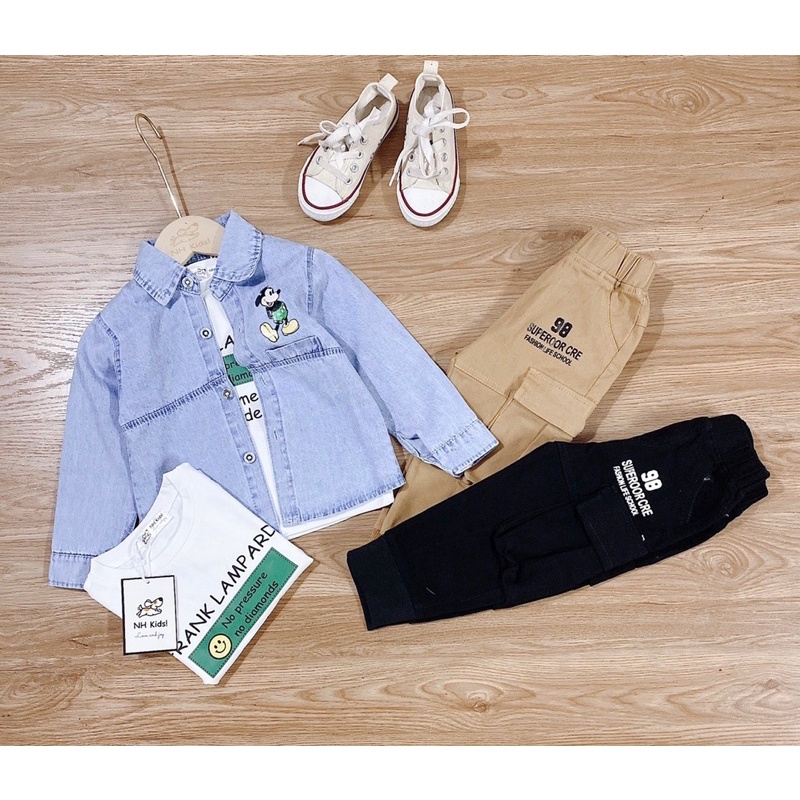 (set 3 chi tiết ) bộ quần áo bé trai , quần áo dài tay bé trai phong cách hàn quốc , áo bò , quần kaki