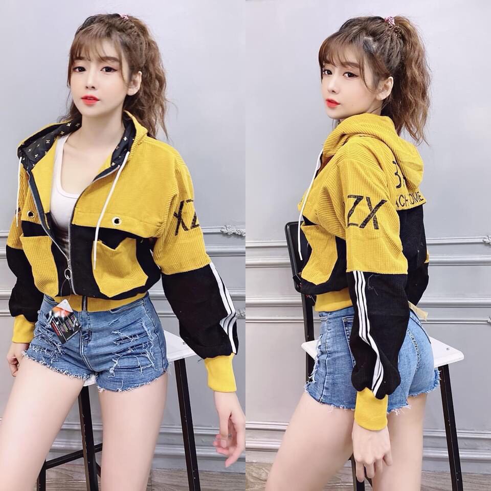 Áo Khoác Dù Nữ Tay phối sọc Form Croptop Siêu Xinh - Freesize dưới 55kg- dù 2 lớp siêu mịn chống nước