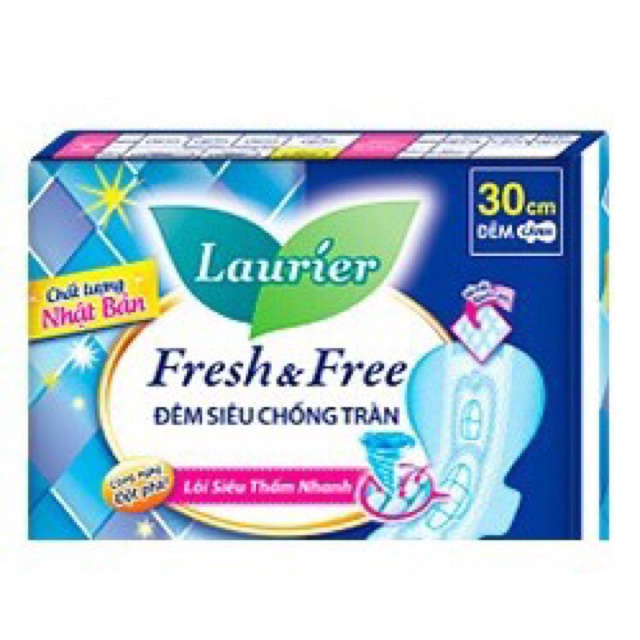 Băng vệ sinh Laurier Fresh &amp; Free đêm chống tràn 4 miếng 30cm