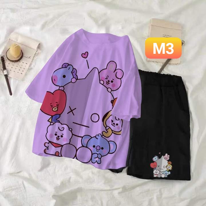 Sét bộ áo thun cute + quần kaki đùi hình