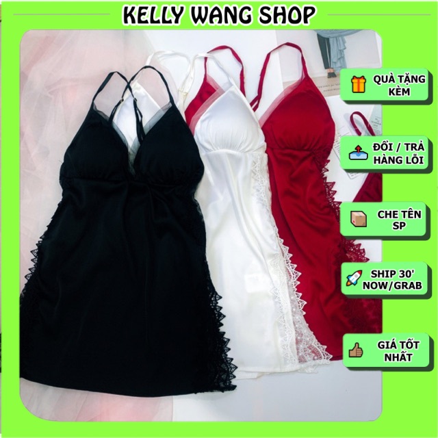 ❤HOT  ❤Sx540 váy ngủ lụa phối ren (có muốt ngực ) -đầm ngủ sexy cao cấp-KELLYWANG