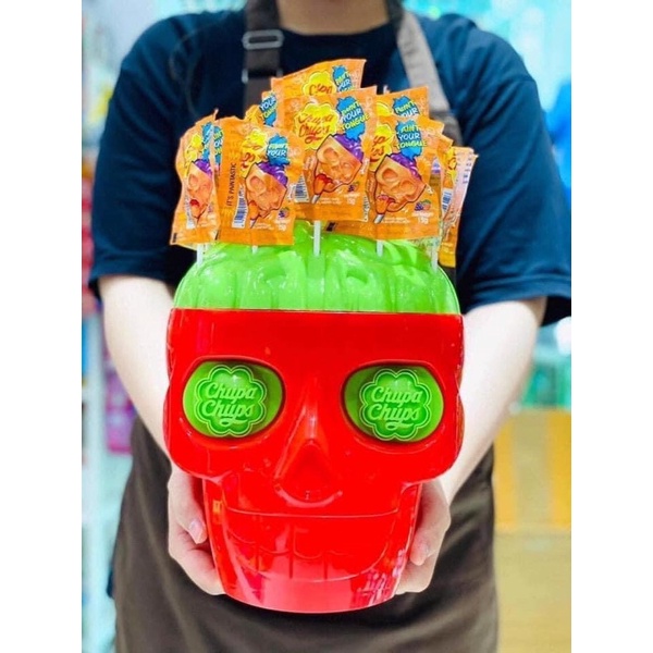 Hũ kẹo đầu lâu đỏ Chupa Chups 50 cây