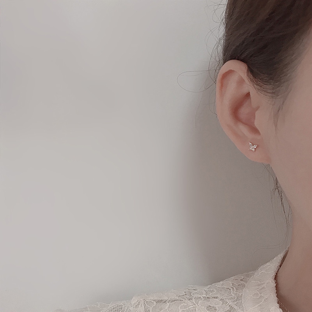 Bông Tai Mạ Bạc 925 Hình Bướm Đính Đá Zircon Phong Cách Hàn Quốc Cho Nữ