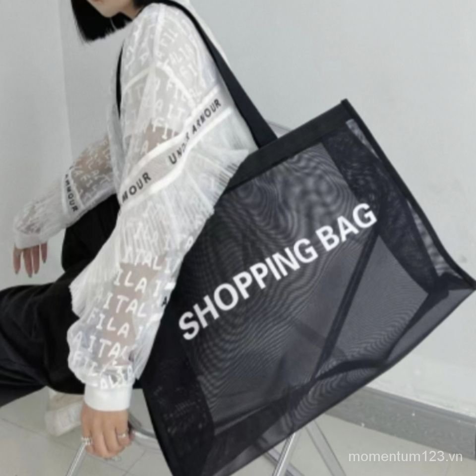 Túi xách bằng lưới nylon trong suốt cỡ lớn dùng đi mua sắm/đi biển/tập yoga