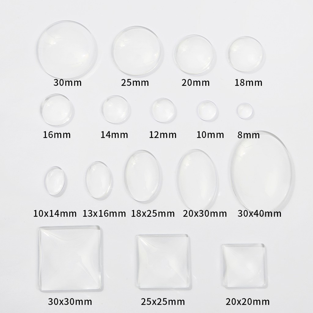 Mặt thủy tinh cabochon trong suốt đầu dẹt 8 12 20 25mm dành cho làm trang sức DIY