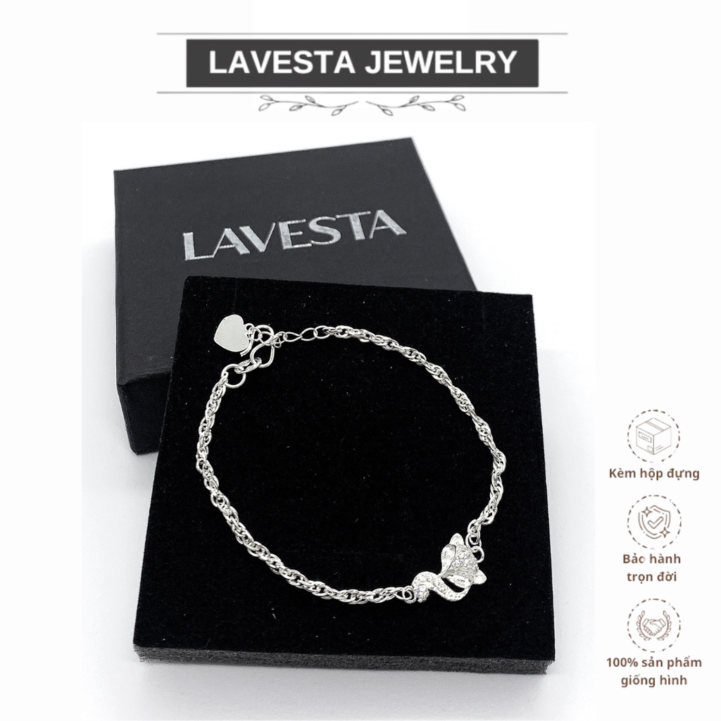 Lắc tay Lavesta nữ bạc ta S999 nguyên chất SUN589 mặt hồ ly đính pha lê lấp lánh thu hút may mắn, tình duyên