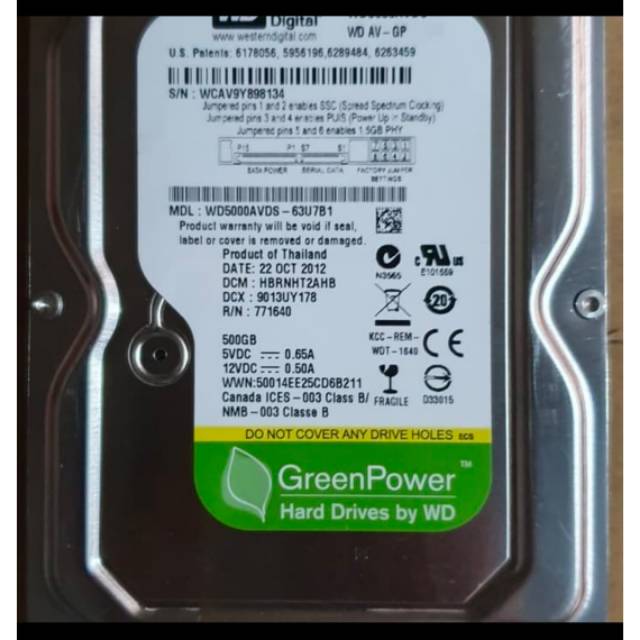 Ổ Cứng Ngoài Sata / Wd Caviar Green 500gb / 7200rpm Hdd / Hdd